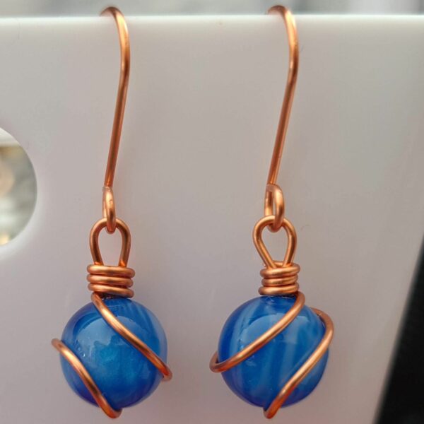 Handcrafted Blue Dangle Copper Wire Wrapped Earrings - product image 3