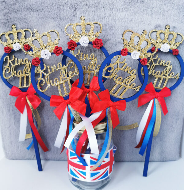 King Charles Coronation Wand Wooden Party Celebration Keepsake Souvenir Union Jack Table Decoration - main product image