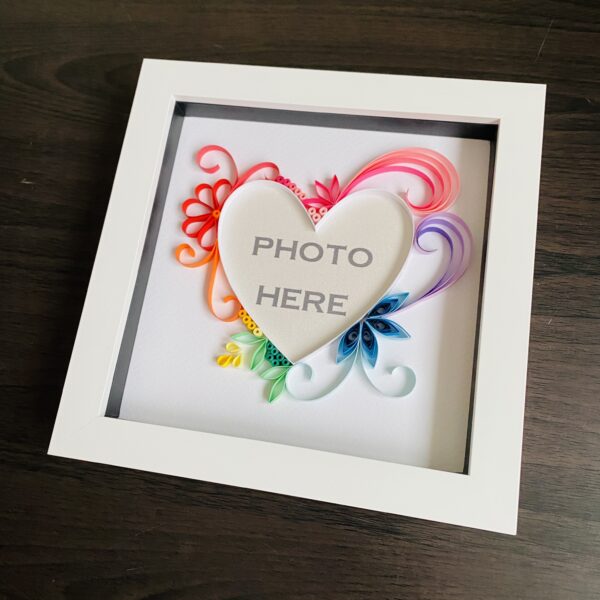 Rainbow Heart quilling art photo frame, Great Wall art, anniversary gift - product image 3