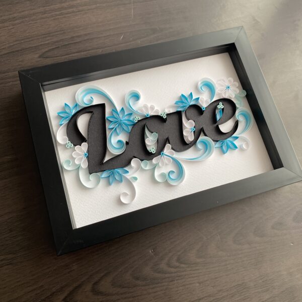 Love quilling in blue – first paper anniversary gift – framed wall art - product image 2