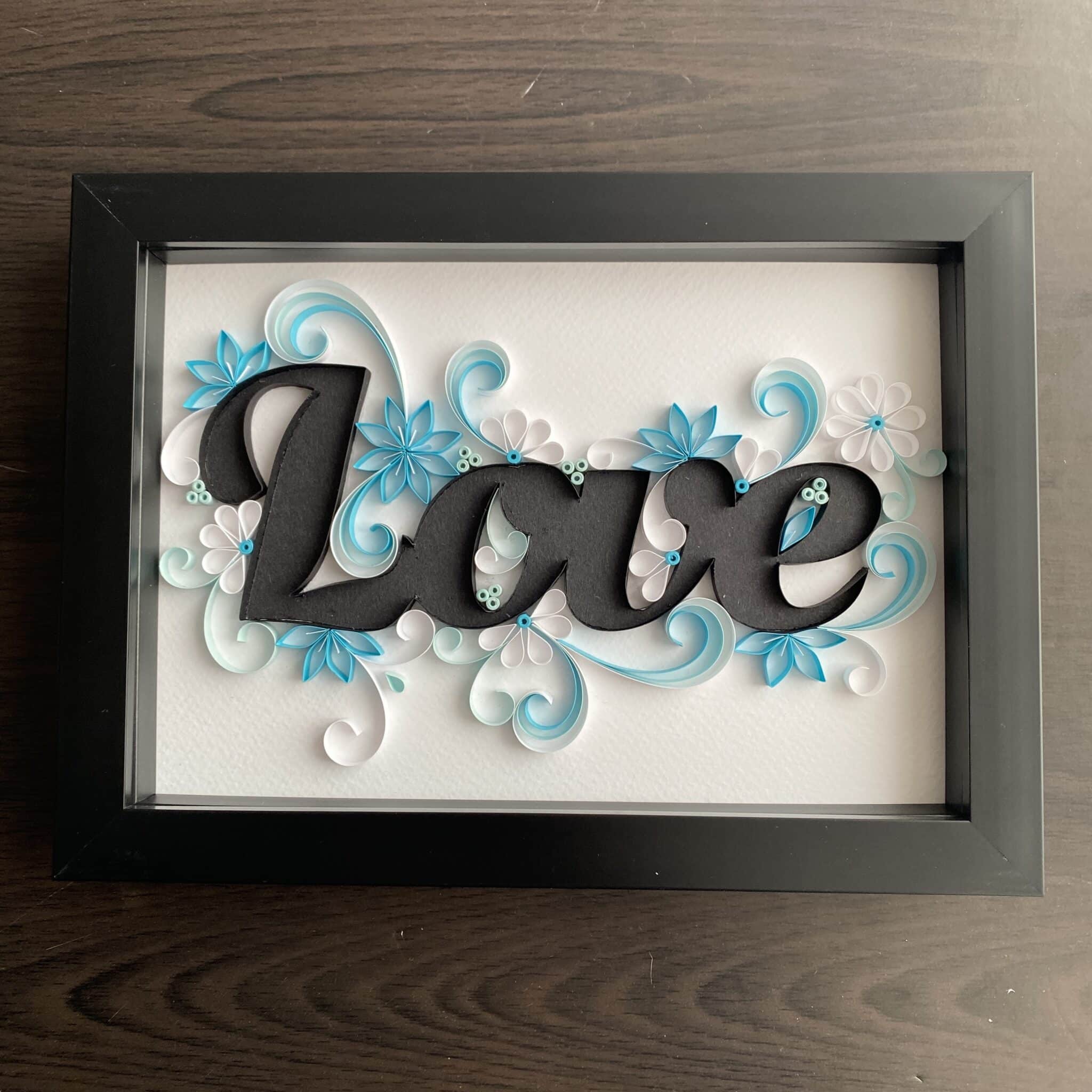 Love quilling in blue – first paper anniversary gift – framed wall art - main product image