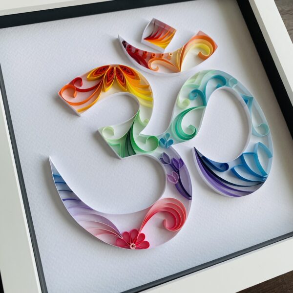 Quilled Rainbow Aum (Om) in box frame – can be personalised perfect Hindu Diwali gift - product image 3