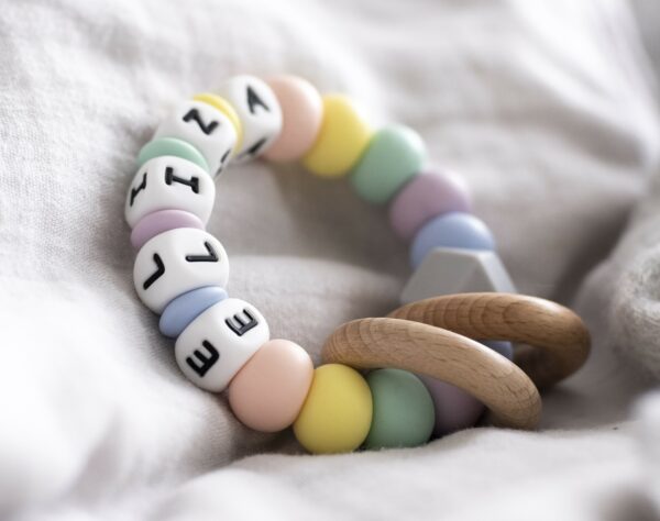 Personalised Pastel Rainbow Teething Rattle - main product image