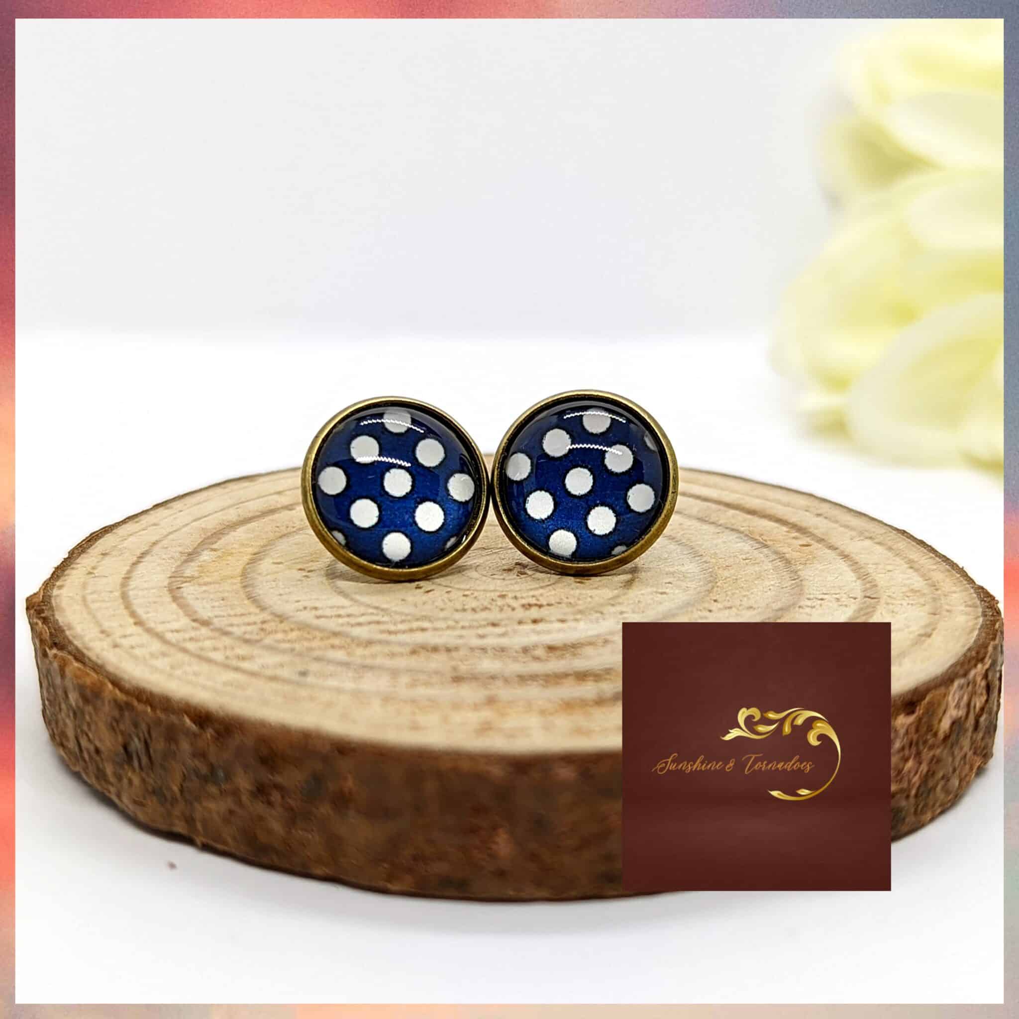 Navy Polka Dot Stud Earrings - main product image