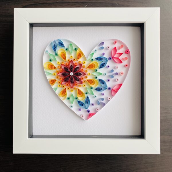 Mandala Rainbow Heart – Unique quilling art, great nursery / bedroom decor - main product image