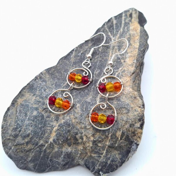 Silver Dangle Earrings With Red, Orange, Yellow Beads. Gift for her, Anniversary, Birthday - product image 2