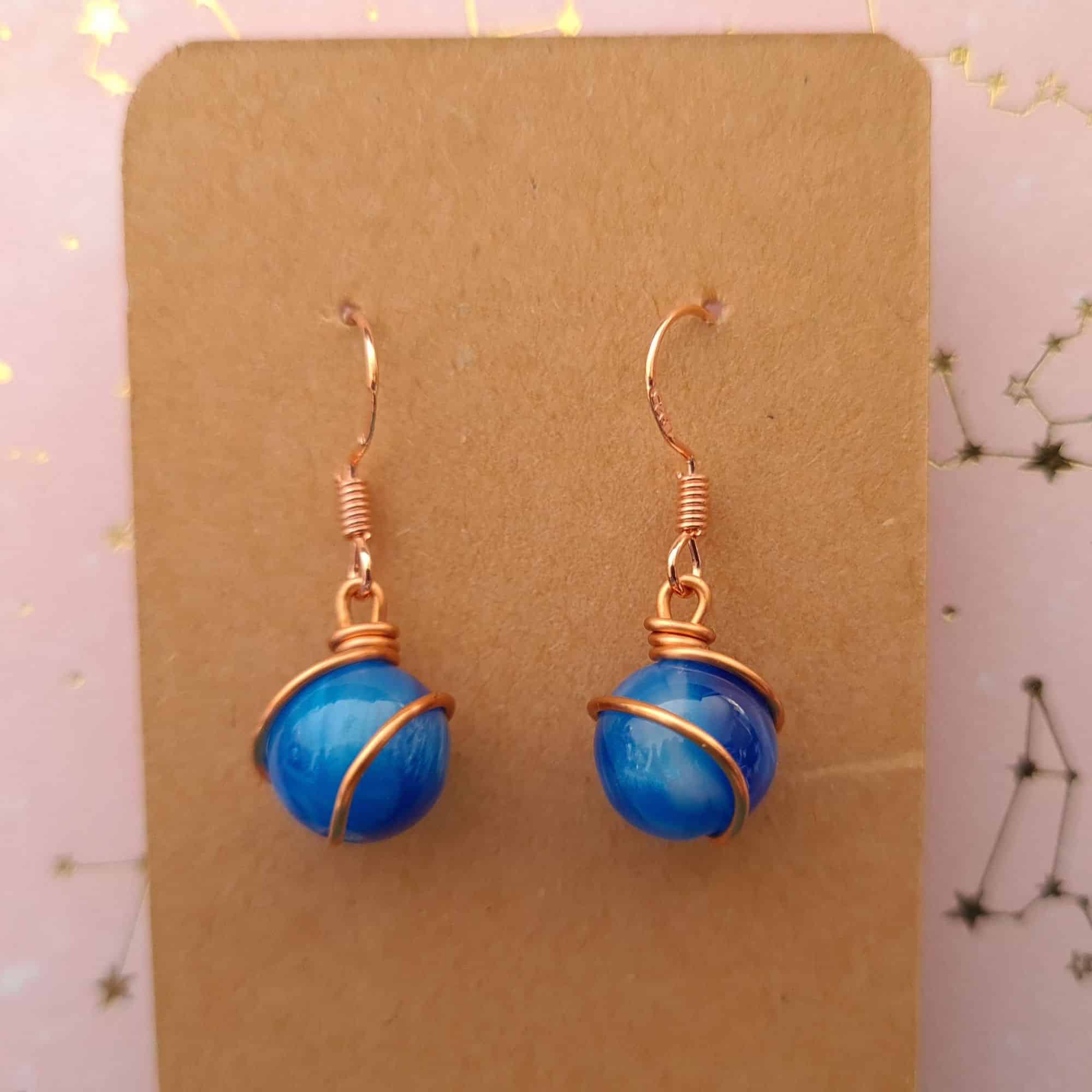 Handcrafted Blue Dangle Copper Wire Wrapped Earrings - main product image