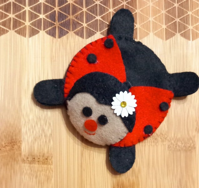 Handsewn Felt Ladybird drinks coaster/ ornament. - main product image