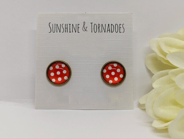 Red Polka Dot Stud Earrings - product image 4