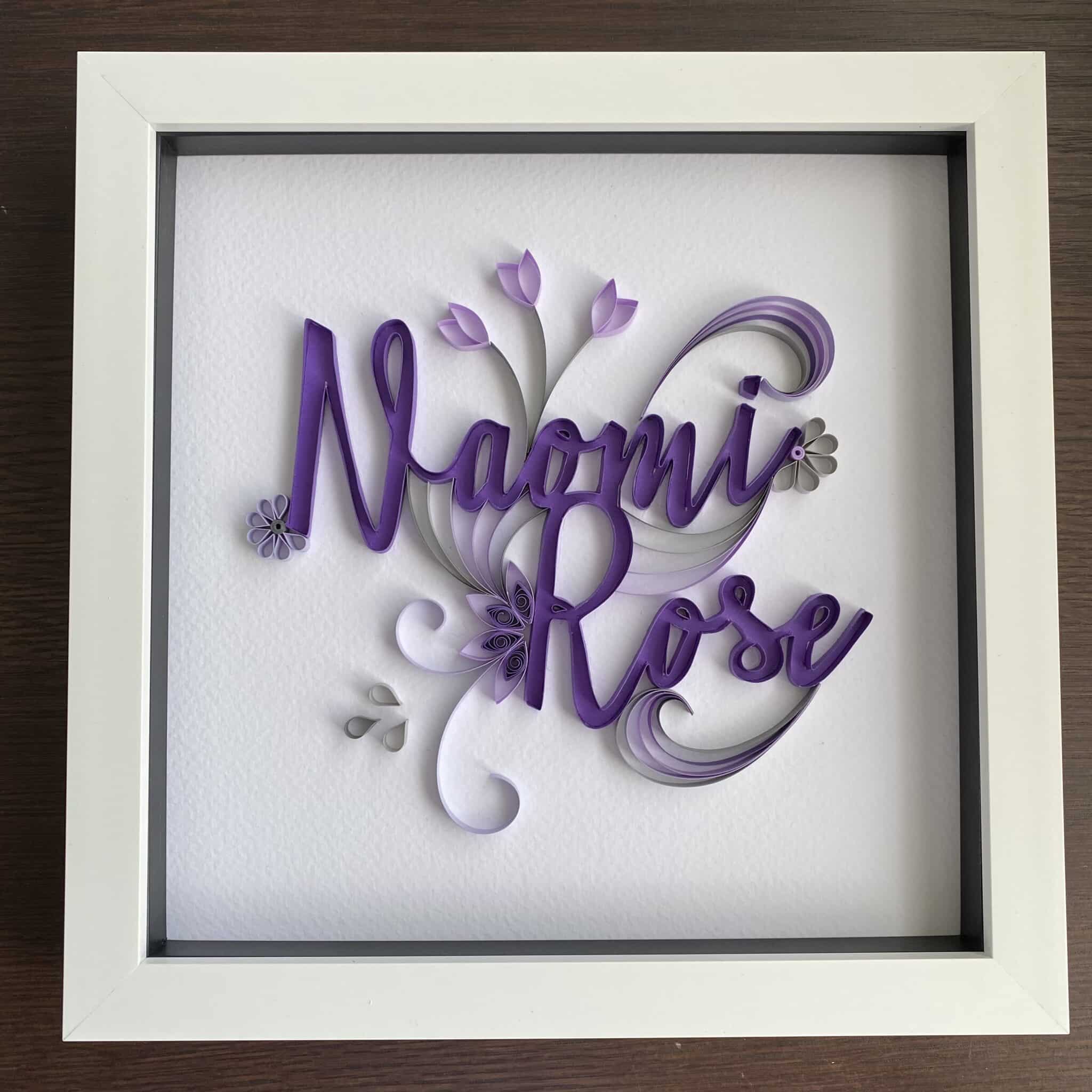 Personalised quilled name frame – birthday anniversary newborn unique custom gift - main product image