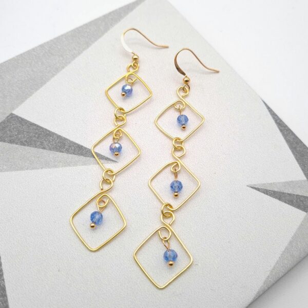 Handcrafted Gold & Blue Dangle Earrings Gift for Her, Gift for Anniversary, Wedding Earrings - product image 5