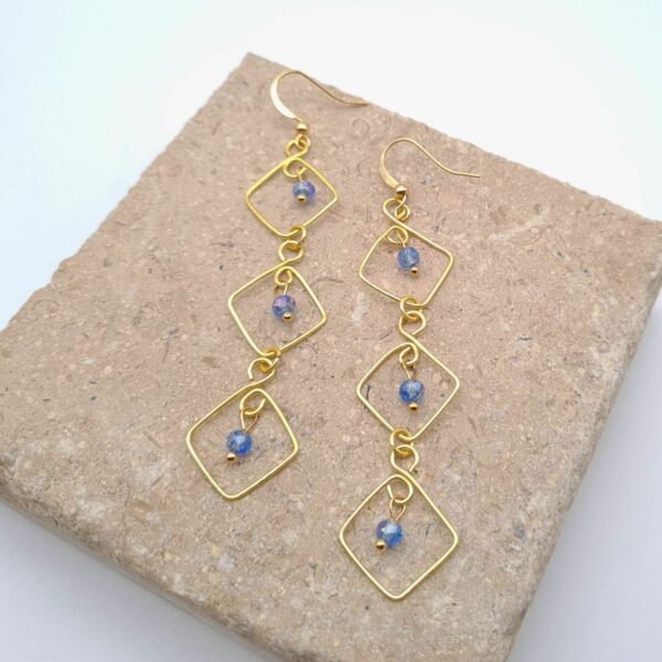 Handcrafted Gold & Blue Dangle Earrings Gift for Her, Gift for Anniversary, Wedding Earrings - product image 2