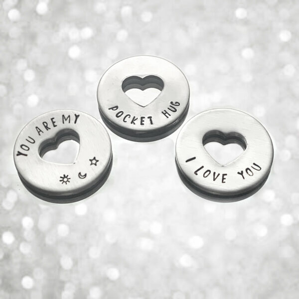 Personalised hug tokens, pocket hugs, coordinates gift. Custom hand stamped keepsake. - product image 4