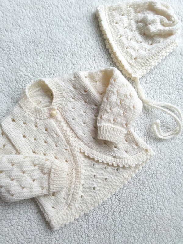 Baby knitted Merino Wool Bolero cardigan with bonnet set - main product image