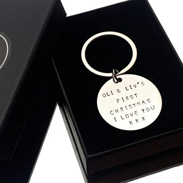 Personalised disc keyring. Hand stamped keychain. New home gift. - product image 2