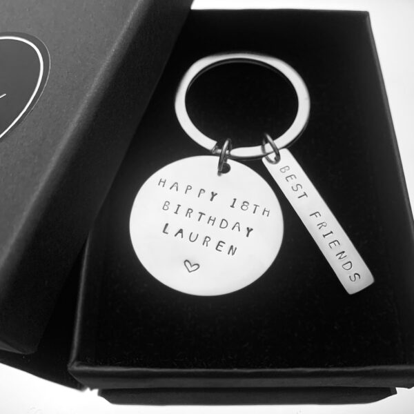 Personalised disc keyring. Hand stamped keychain. New home gift. - product image 4