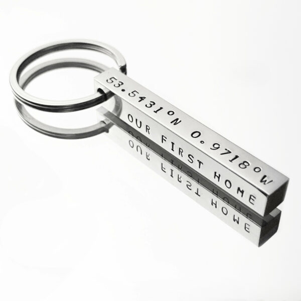 New home gift, house warming present. Personalised hand stamped 3D bar keyring - product image 2