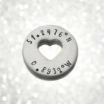 Personalised hug tokens, pocket hugs, coordinates gift. Custom hand stamped keepsake.