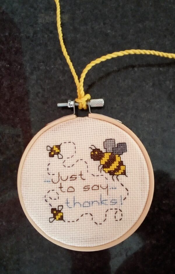 Just To Say Thanks – Bee Themed, Hand Stitched Hoop – Yellow - main product image