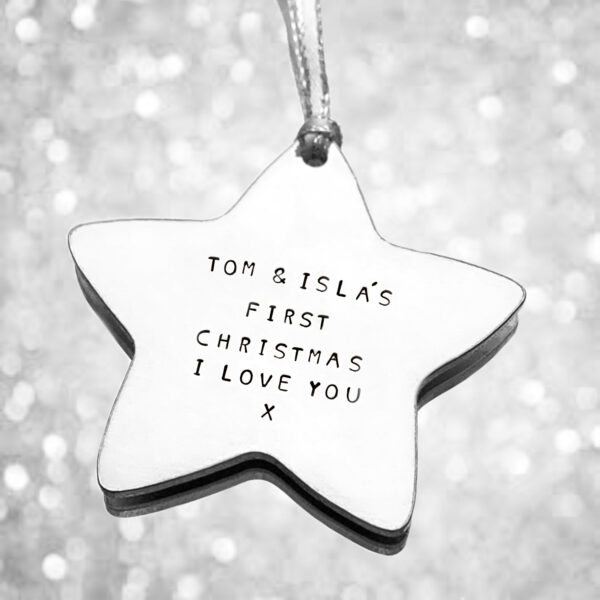 Personalised Christmas Star. Handstamped tree decoration, memorial star, baby’s first Christmas - product image 6