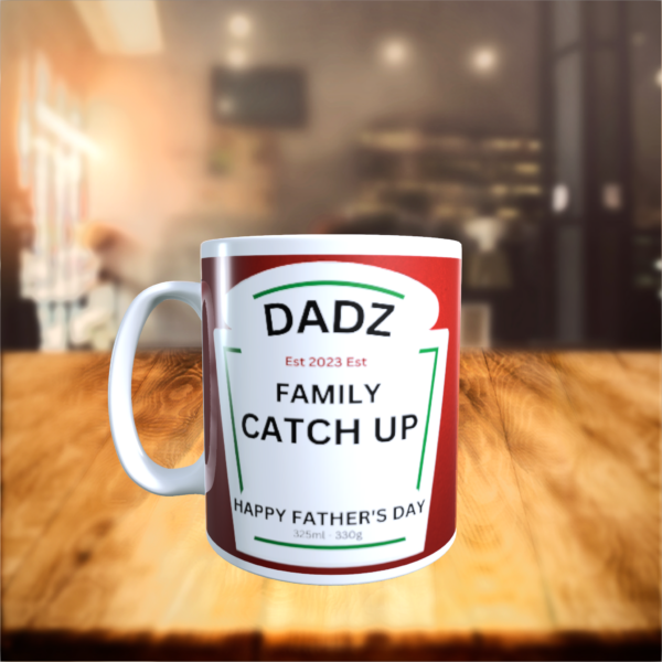 Happy Fathers Day Gift Family Catch Up Ceramic Mug With Dad nutrition jokes 11oz - main product image