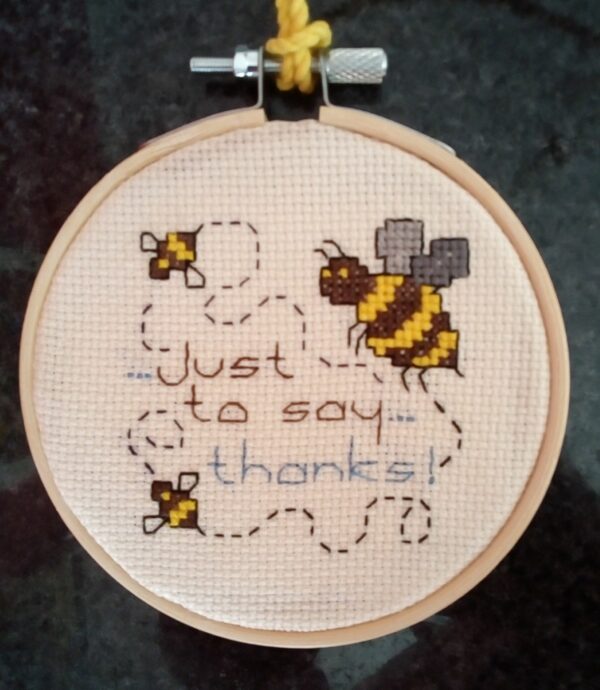Just To Say Thanks – Bee Themed, Hand Stitched Hoop – Yellow - product image 2