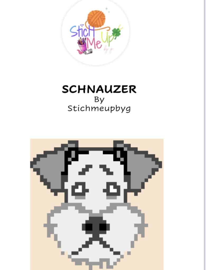 Schnauzer, crochet with colours chart, tapestry crochet, intarsia chart, crochet dog pattern chart