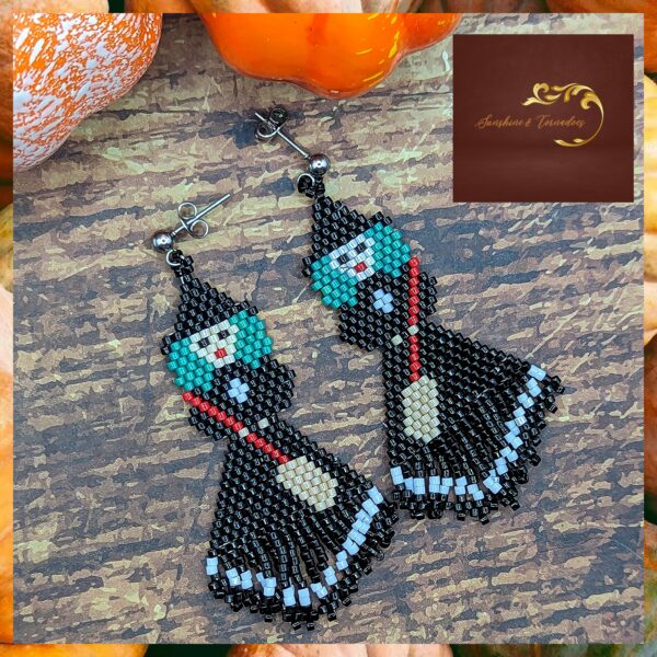 Hand Stitched Beaded Witch Earrings with Fringe - product image 4