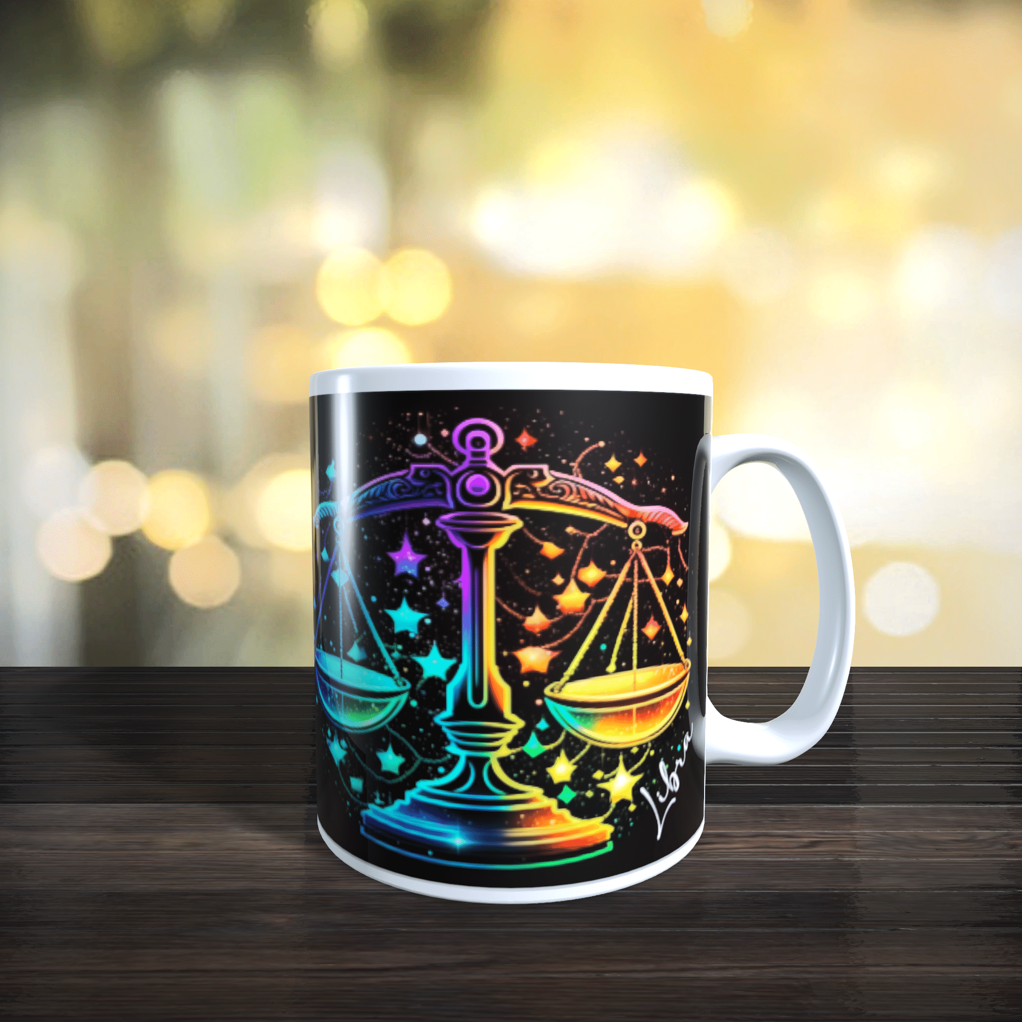 Libra Rainbow Star Sign Zodiac Balance scales horoscope ceramic Gift Mug 11oz - main product image