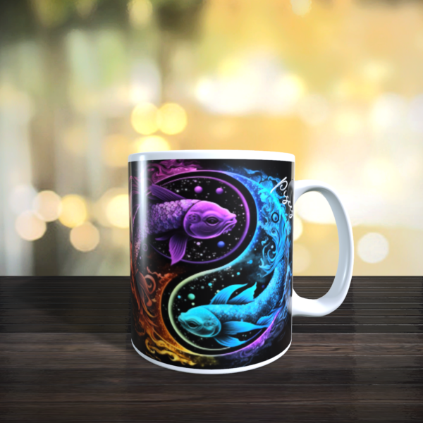 Pisces Rainbow Star Sign Zodiac horoscope Fish Gift Mug White Ceramic 11oz - product image 2