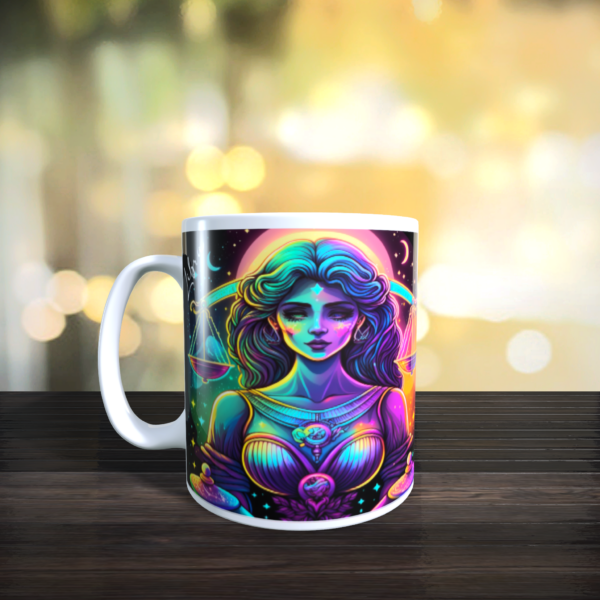 Libra Rainbow Star Sign Zodiac Balance scales horoscope ceramic Gift Mug 11oz - product image 2