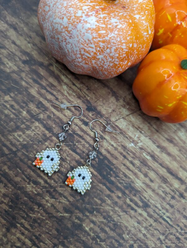 Hand Stitched Beaded Ghost Earrings - product image 4