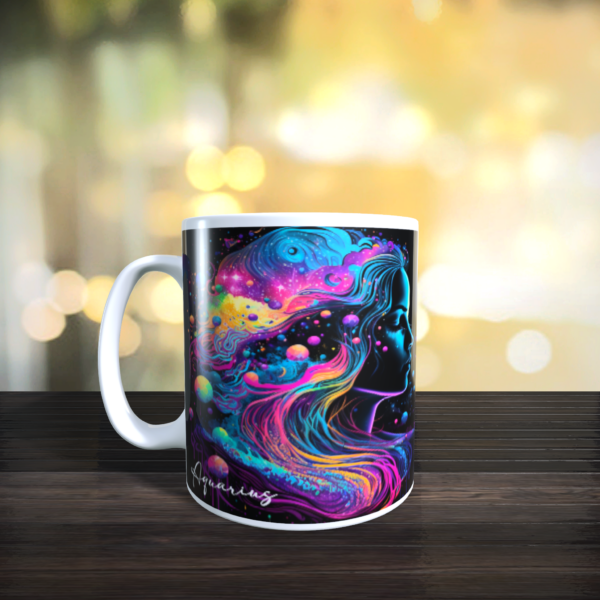 Aquarius Rainbow Star Sign Zodiac Galaxy Gift Mug White 11oz - product image 2