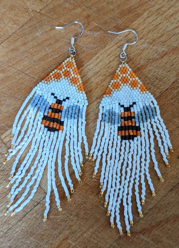 Hand Stitched Fringed Earrings – Honey Bee - product image 3