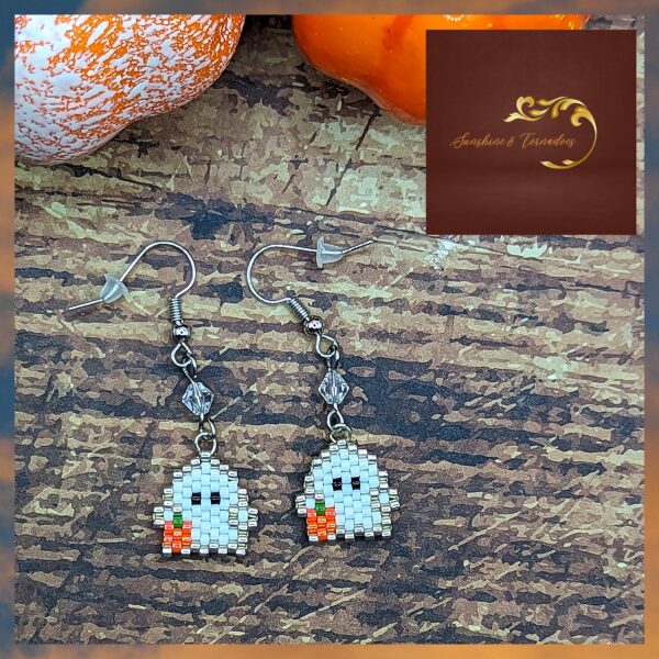 Hand Stitched Beaded Ghost Earrings - main product image