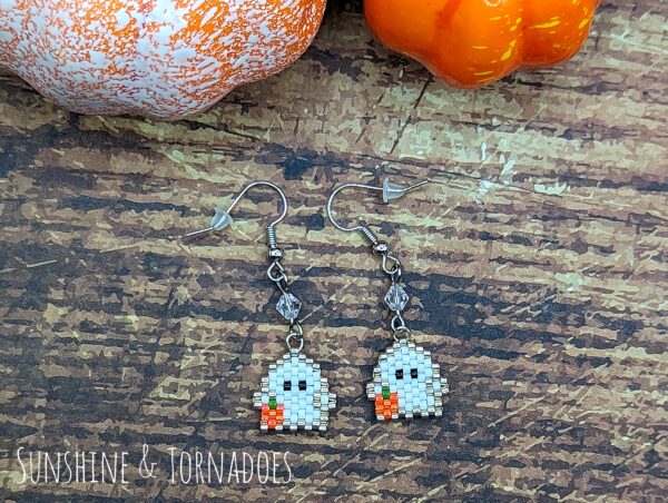 Hand Stitched Beaded Ghost Earrings - product image 3