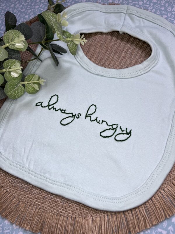 Hand embroidered baby bib “always hungry” - main product image