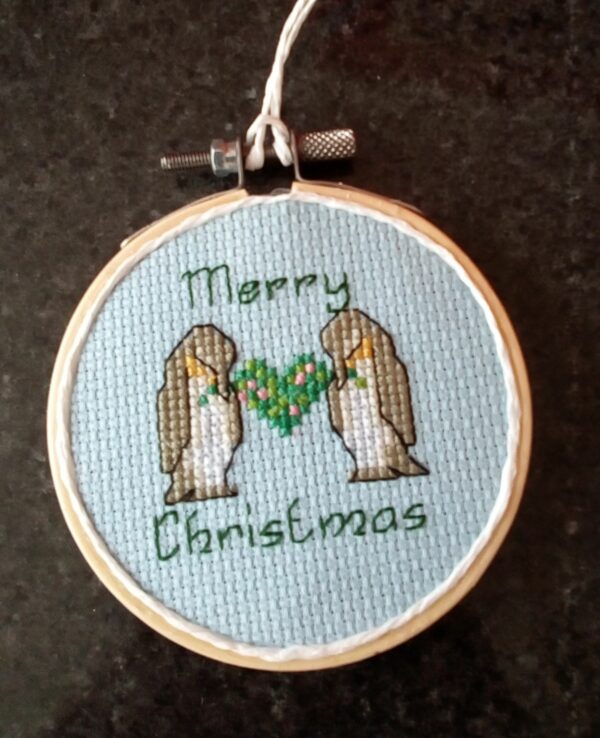 Merry Christmas, Penguin Ornament, Penguin Decoration – Green - main product image