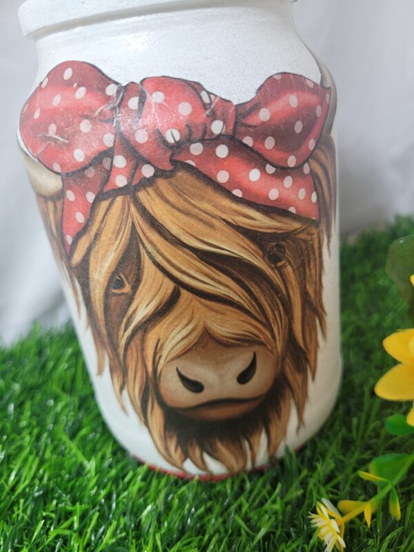 Upcycled Decoupage Jar – Highland Cow - product image 2