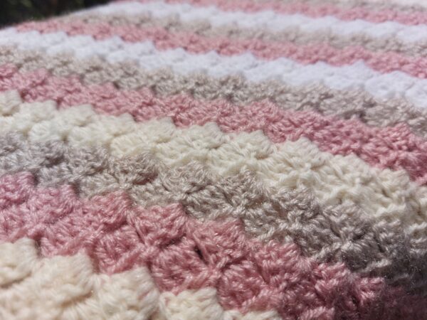 Twirls Deluxe 100% Cotton Pink Shades C2C Crochet Blanket With White Edging