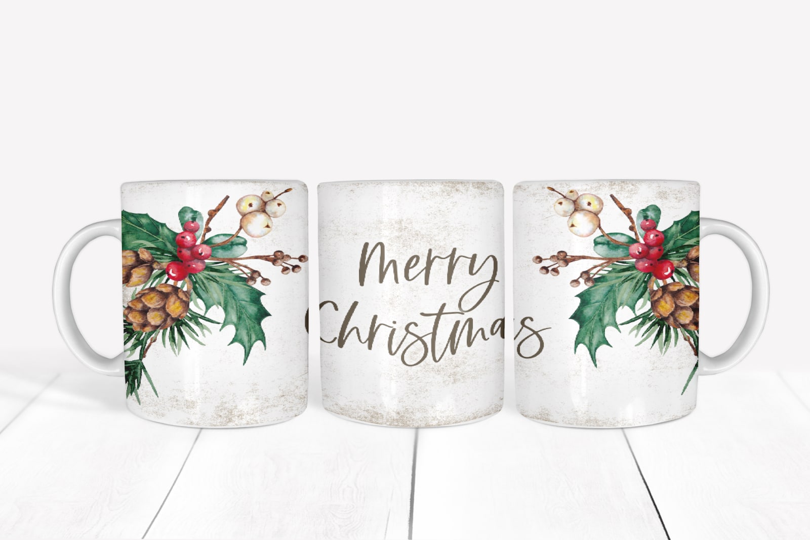 Merry Christmas Rustic Holly Berries festive Xmas season Gift Mug Cup 11oz - main product image