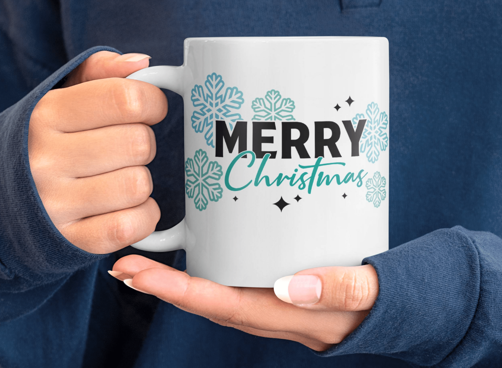 Merry Christmas Snowflakes Modern Festive holiday season santa Gift Mug 11oz - main product image