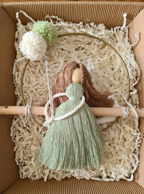 Handmade custom macrame doll in your chosen hair, dress and balloon colours - product image 4