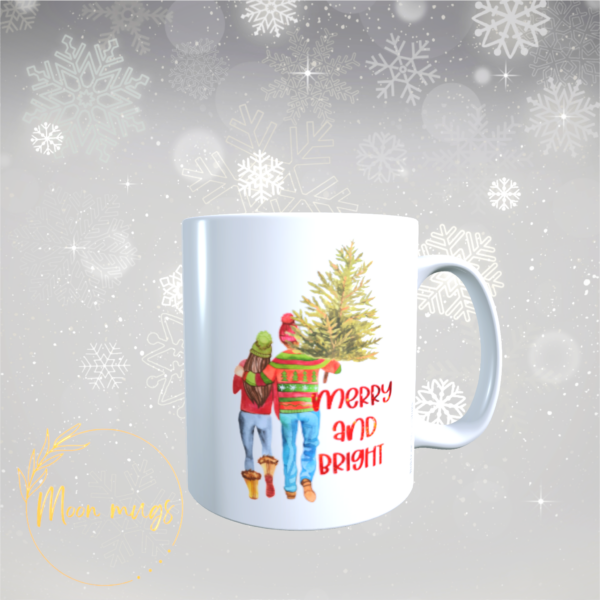 Christmas Merry and Bright festive xmas Tree Couples coffee tea Gift Mug 11oz - product image 2