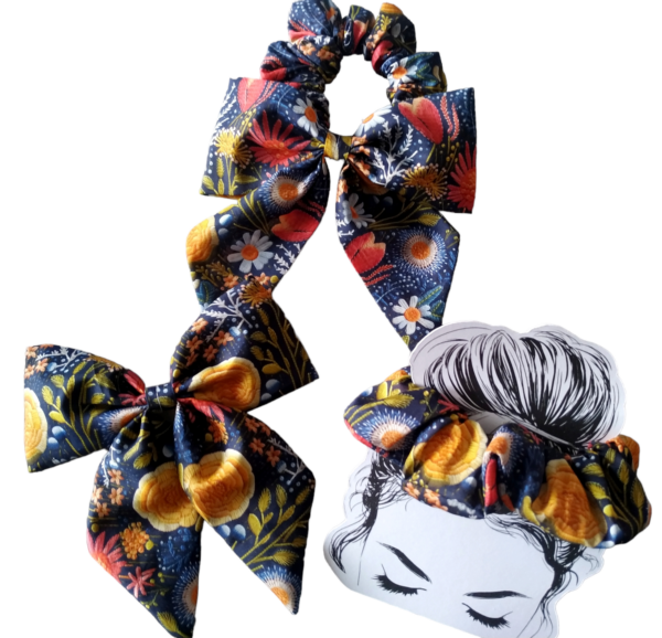 Set of three Navy floral embroidery effect hair accessories - main product image