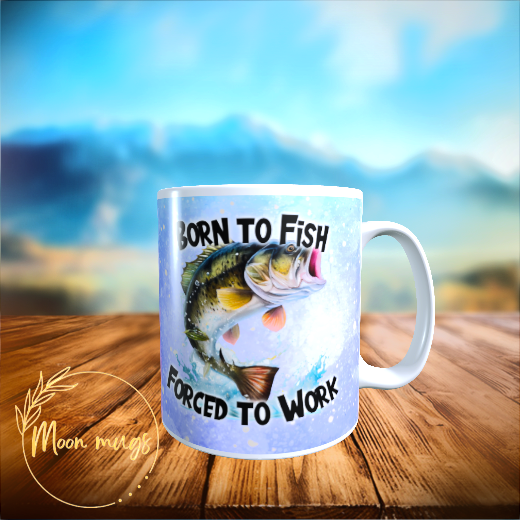 Born To Fish Forced to Work Gift Mug 11oz Perfect birthday gift for angler 11oz - main product image