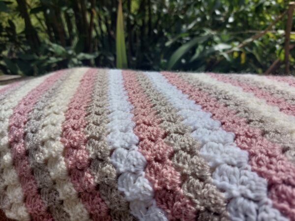 Crochet C2C pink, brown, cream and white baby blanket - product image 2