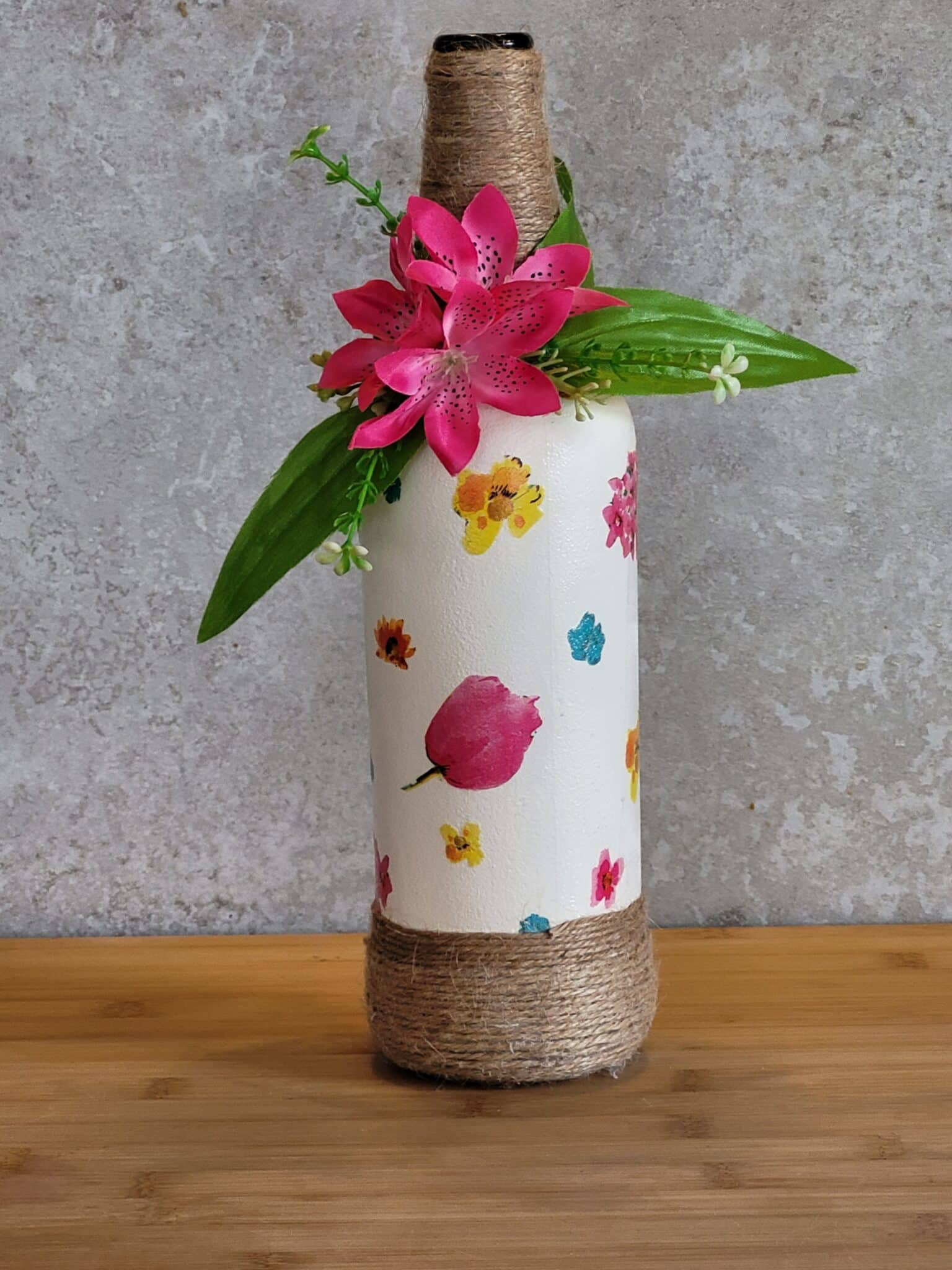 Upcycled Decoupaged Bottle – Floral Confetti - main product image