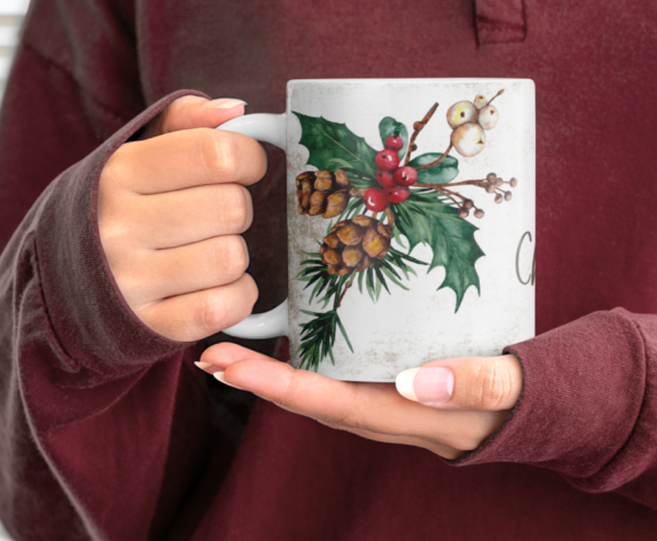 Merry Christmas Rustic Holly Berries festive Xmas season Gift Mug Cup 11oz - product image 2
