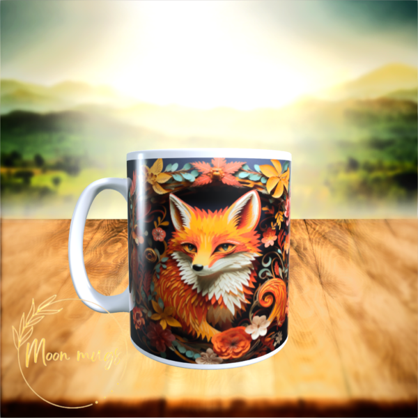3D Floral Fox Wildlife Ceramic Coffee Tea Birthday Gift Mug 11oz Nature lover - product image 2